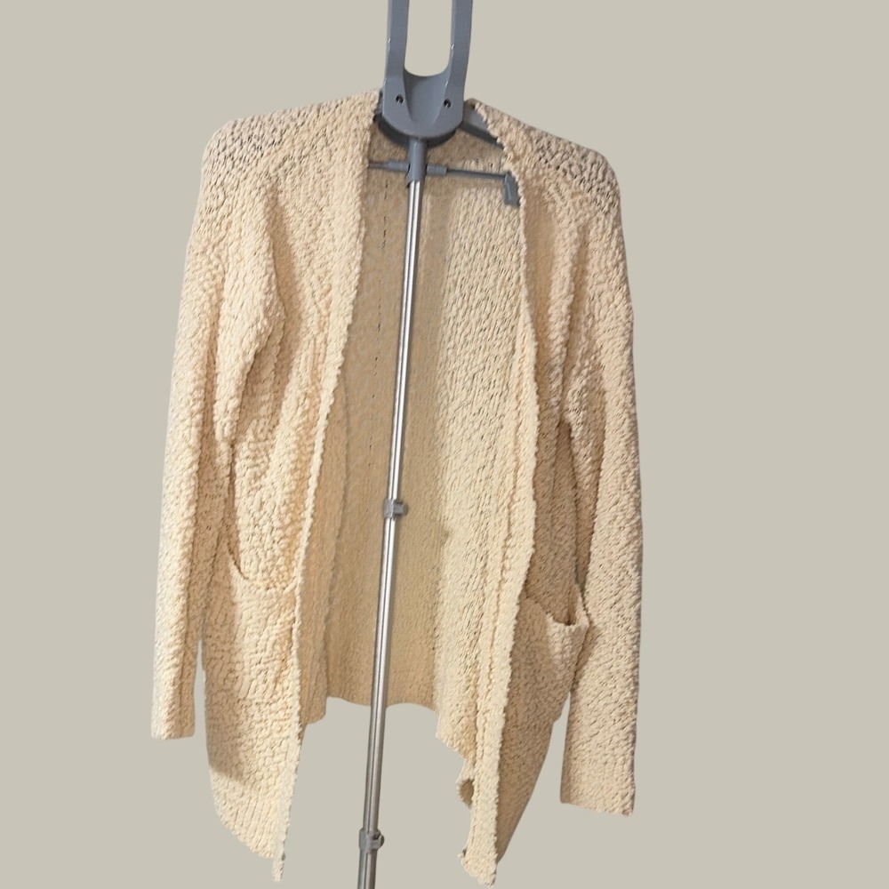 Dachea Cream Ivory Popcorn Knit Open Front Cardigan Sweater Pockets Womens XL